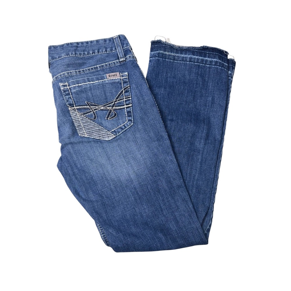 Cruel Denim Abby Straight Leg Jeans Medium Wash Western Embroidered Pockets 29/7 - Picture 2 of 3